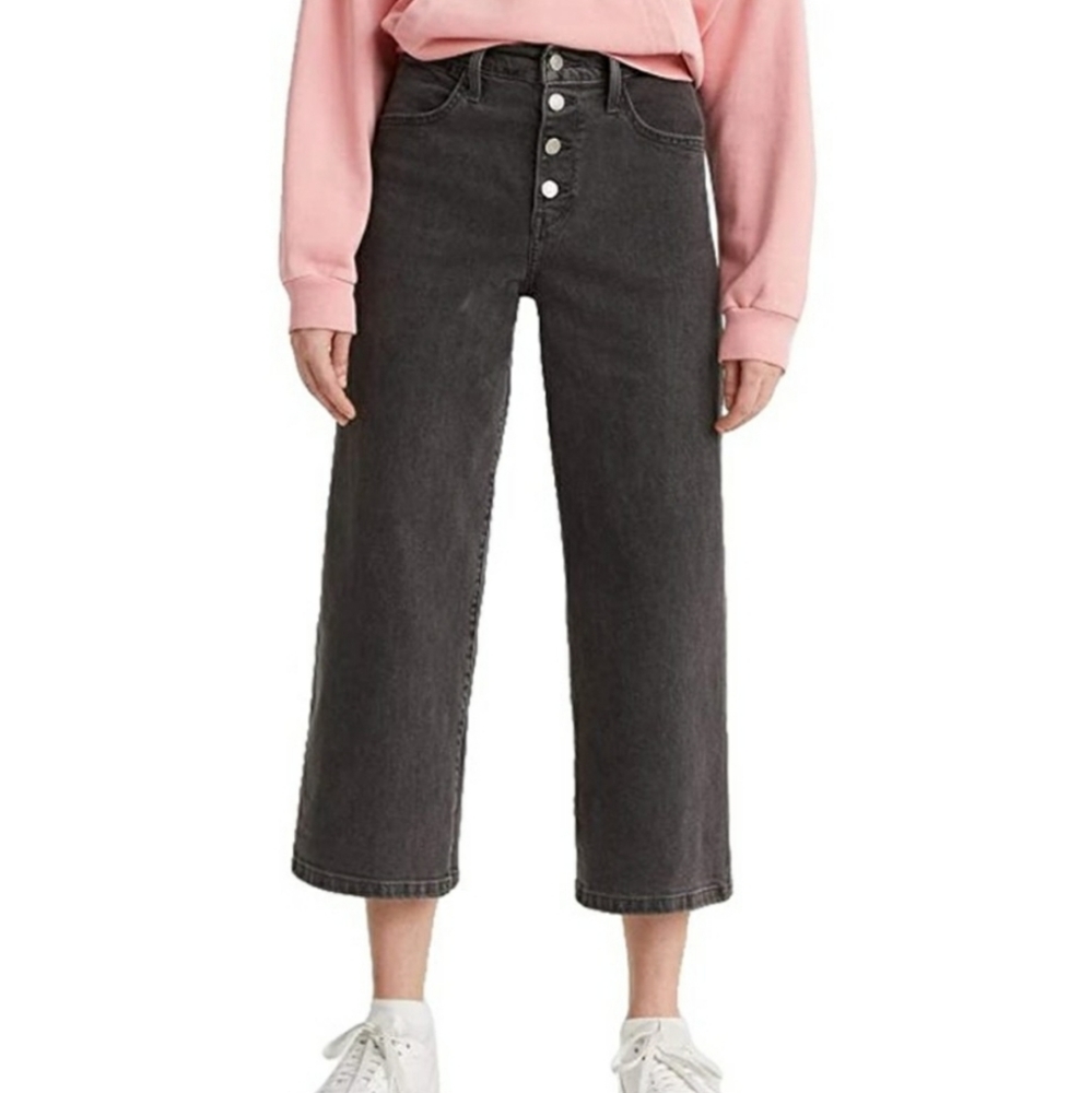 Levi’s Mile High Crop Wide Leg Black Jeans Size 14